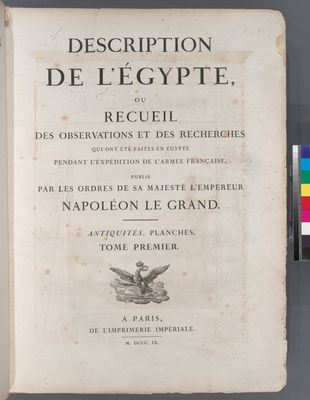 Description de l'Égypte, ... Antiquités. Planches. Tome première. Vol. 1, [Title page]
