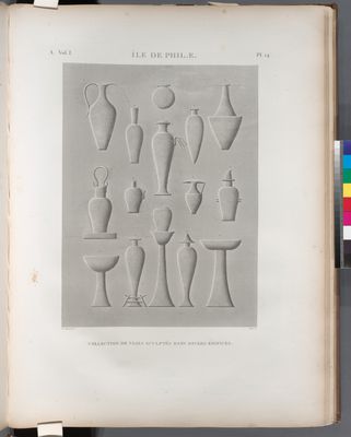 Île de Philæ. Collection de vases sculptés dans divers édifices.