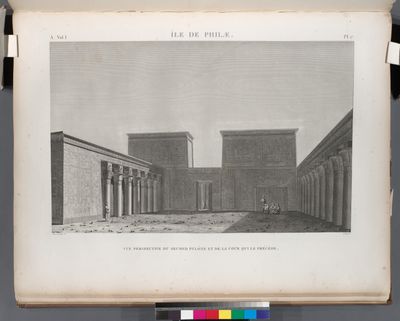 Île de Philæ. Vue perspective du second pylône et de la cour qui le précéde.