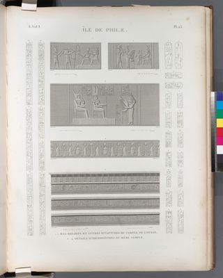 Île de Philæ. 1-5. Bas-reliefs et autres sculptures du temple de l'ouest; 6-29. Détails d'hieroglyphes du même temple.