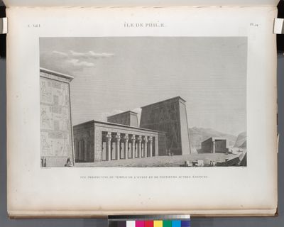 Île de Philæ. Vue perspective du temple de l'ouest et de plusieurs autres édifices.