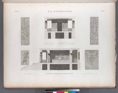 Île d'Éléphantine. Coupes et bas-reliefs du temple du sud.
