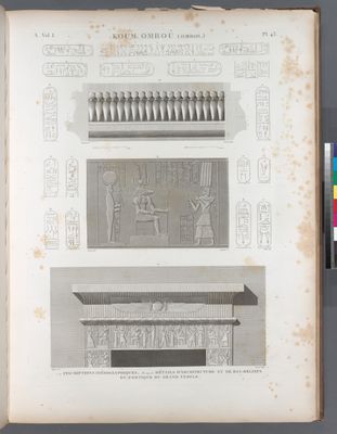 Koum Omboû (Ombos). 1-17. Inscriptions hiéroglyphiques; 18-20. Détails d'architecture et de bas-reliefs du portique du Grand Temple.