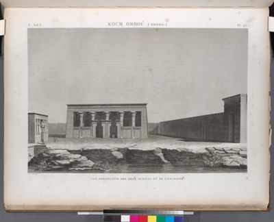 Koum Omboû (Ombos). Vue perspective des deux temples et de l'enceinte.