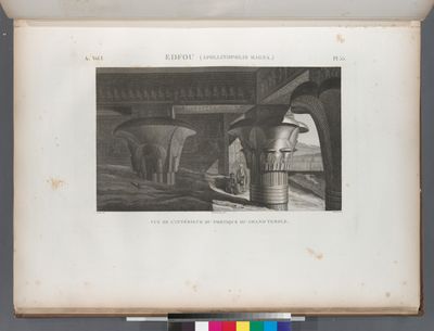 Edfou [Idfû] (Apollinopolis Magna). Vue de l'intérieur du portique du Grand Temple