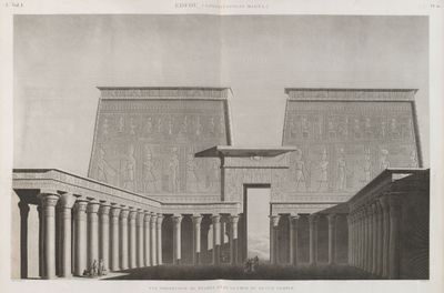 Edfou [Idfû] (Apollinopolis Magna). Vue perspective du pylône et de la cour du Grand Temple