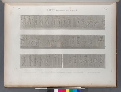 Edfou [Idfû] (Apollinopolis Magna). Frise sculptée sous la galerie nord, du Petit Temple.
