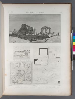 El Kab (Elethyia). 1.2. Plans des ruines et des environs; 3.4. Vue et plan particulier des édifices.