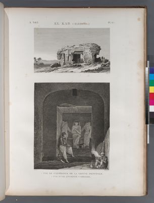 El Kab (Elethyia). 1.[2] Vue de l'intérieur de la grotte principale; 2.[1] Vue d'une ancienne carriere.
