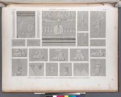 Esné [Isnâ] (Latopolis). Détails d'architecture, bas-reliefs et inscriptions hiéroglyphique du portique.