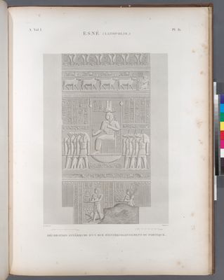 Esné [Isnâ] (Latopolis). Décoration intérieure d'un mur d'entrecolonnement du portique.