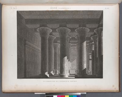 Esné [Isnâ] (Latopolis). Vue perspective de l'intérieur du portique.