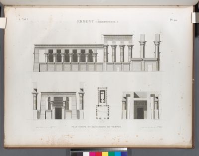 Erment [Armant] (Hermonthis). Plan, coupe et élévations du temple.