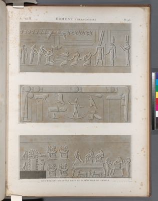 Erment [Armant] (Hermonthis). Bas-reliefs sculptés dans le sanctuaire du temple.