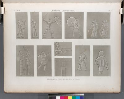 Thèbes. Medynet-Abou [Medinet Habu]. Bas-reliefs sculptés sur les murs du palais.