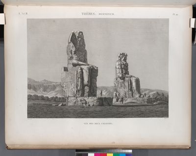 Thèbes. Memnonium [Ramesseum]. Vue des deux colosses.
