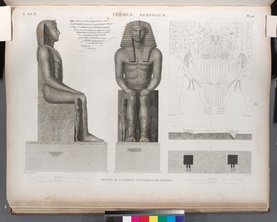 Thèbes. Memnonium [Ramesseum]. Détails de la statue colossalle de Memnon. [Restoration]
