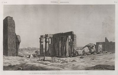Thèbes. Memnonium [Ramesseum]. Vue de péristyle du tombeau et de débris de la statue colossale d'Osymandyas, prise de l'ouest.