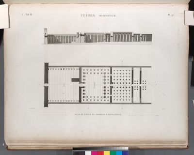 Thèbes. Memnonium [Ramesseum]. Plan et coupe du tombeau d'Osymandyas.