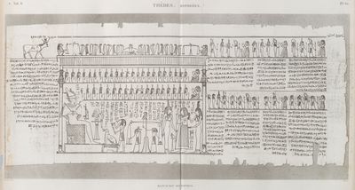 Thèbes. Hypogées. Manuscrit sur papyrus.