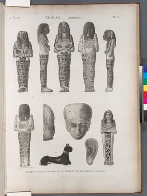 Thèbes. Hypogées. Idoles et fragmens en bois de sycomore peints de diverses couleurs.