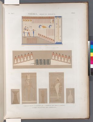 Thèbes. Bybân el-Molouk [Bîbân al-Mulûk]. 1. Tableau peint à l'entrée du 5-e tombeau des rois à l'ouest; 2-7. Autres peintures des tombeaux.