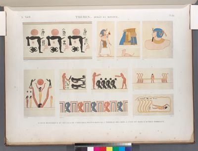 Thèbes. Bybân el-Molouk [Bîbân al-Mulûk]. Sujets mystérieux et détails de costumes, peints dans le 5-e tombeau des rois à l'est et dans d'autres tombeaux.