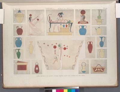 Thèbes. Bybân el-Molouk [Bîbân al-Mulûk]. Vases, meubles et sujets divers peints dans les tombeaux des rois.