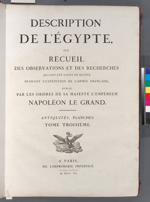 Description de l'Égypte, ... Antiquités. Planches. Tome troisième. Vol. 3, [Title page]