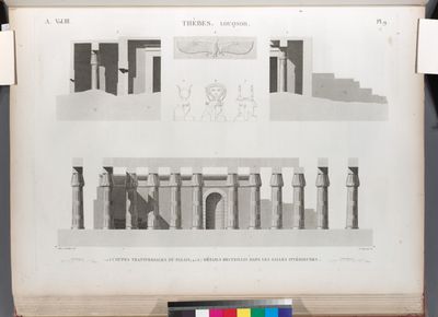 Thèbes. Louqsor [Luxor]. 1-3. Coupes transversales du palais; 4-7. Détails recueillis dans les salles intérieures.
