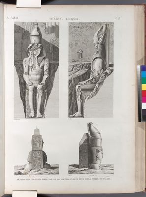 Thèbes. Louqsor [Luxor]. Détails des colosses oriental et occidental placés prés de la porte du palais.