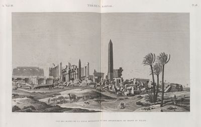 Thèbes. Karnak. Vue des ruines de la salle hypostyle et de appartemens de granit du palais.