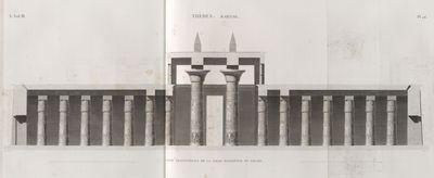 Thèbes. Karnak. Coupe transversale de la salle hypostyle du palais.