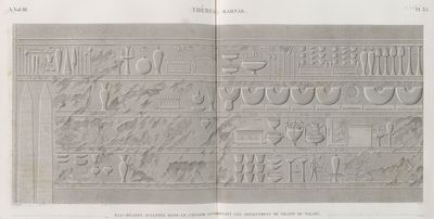 Thèbes. Karnak. Bas-reliefs sculptés dans le couloir environnant les appartemens de granit du palais.