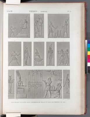 Thèbes. Karnak. Divers bas-reliefs sculptés dans l'intérieur du palais et dans les édifices du sud.