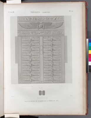 Thèbes. Karnak. Plan et détail du plafond de la porte du sud.