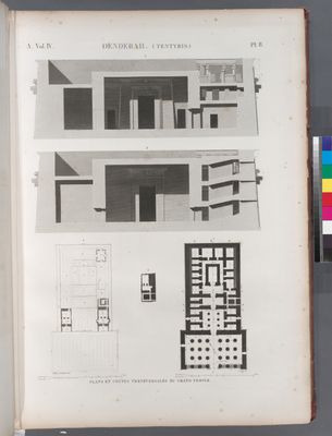 Denderah [Dandara] (Tentyris). Plan et coupes transversales du Grand Temple.