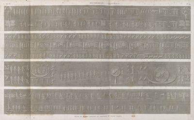 Denderah [Dandara] (Tentyris). Détail de quatre soffites du portique du Grand Temple.