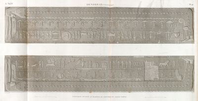 Denderah [Dandara] (Tentyris). Zodiaque sculpté au plafond du portique du Grand Temple.
