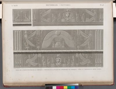 Denderah [Dandara] (Tentyris). 1. Frise de la partie postérieure du portique; 2. Corniche de la 1-re salle de l'appartement du Zodiaque; 3. Frise and corniche du Grand Temple.