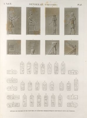 Denderah [Dandara] (Tentyris). Détails de fugures et de costumes, et légendes hiéroglyphiques recueillis dans les temples.