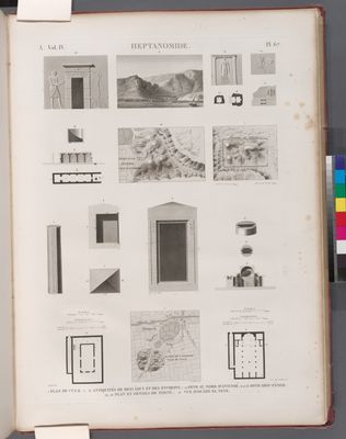 Heptanomide. 1. Plan de Cusae [El-Qusiya]; 2-6. Antiquités de Meylâouy et des environs; 7-10. Deyr au nord d'Antinoé; 11-13. Deyr Abou-Fâneh; 14-20. Plan et détails de Tehné [El-Tahahneh]; 21. Vue d'Ouâdy el-Teyr.