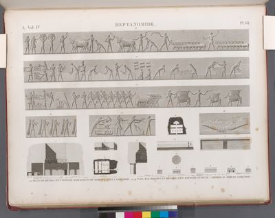 Heptanomide. 1-10. Plans et détails d'un hypogée d'architecture dorique, situé à Saouâdeh [Sawada]; 11-19. Plan, bas-reliefs et détails d'un hypogée et d'une carrière au midi de Saouâdeh [Sawada].