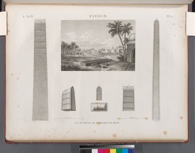 Fayoum [Fayyûm]. Vue et détails de l'obélisque de Begyg [Begig].