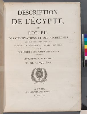 Description de l'Égypte, ... Antiquités. Planches. Tome cinquième. Vol. 5, [Title page]