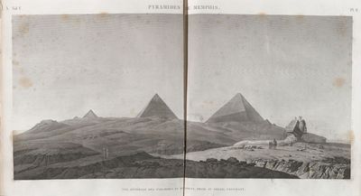 Pyramides de Memphis. Vue générale des pyramides et du Sphinx, prise au soleil couchant.