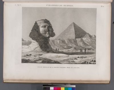 Pyramides de Memphis. Vue du Sphinx et de la Grande Pyramide, prise du sud-est.