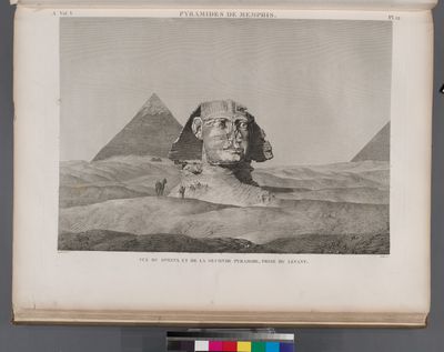 Pyramides de Memphis. Vue du Sphinx et de la seconde pyramide, prise du levant.