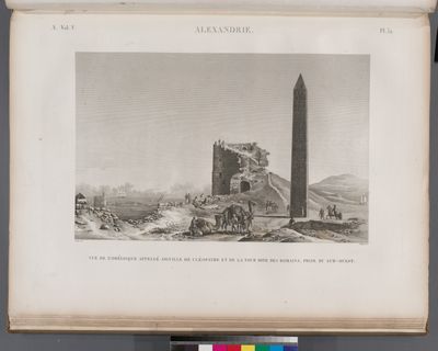 Alexandrie [Alexandria]. Vue de l'obélisque appellé Aiguille de Cléopatre et de la tour dite des romains, prise du sud-ouest.