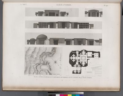 Alexandrie [Alexandria]. Plan, coupes et détails d'un monument souterrein, situé à l'ouest de la ville antique.